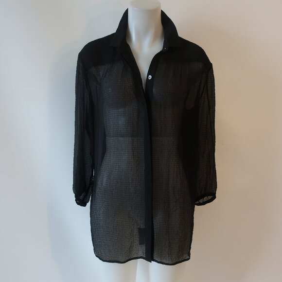 Womens ATM Black Semi Sheer Button Down Shirt XS - Picture 1 of 6